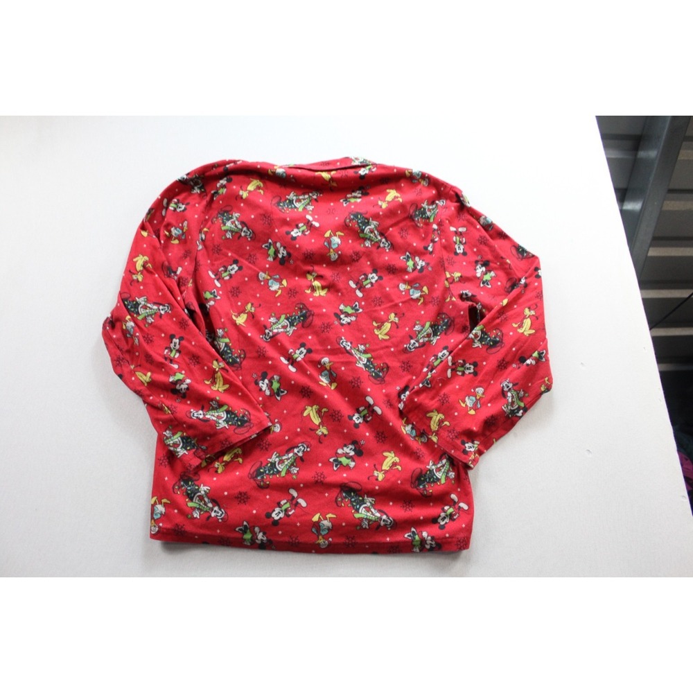 Disney Pajama Shirt Women Medium Red Excellent Christmas Mickey Mouse Flannel - Picture 7 of 8